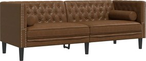 vidaXL Canapea Chesterfield cu perne/3 locuri maro piele întoarsă eco.