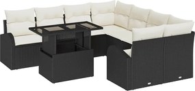 vidaXL Set de canapele pentru grădină 9 pcs Negru poliratan
