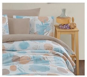 Lenjerie de pat albastră/maro pentru pat dublu/canapea extinsă cu cearceaf inclus/cu 4 piese 200x220 cm Magnolia – Mila Home