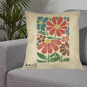 Perna Decorativa Flori Grafice Colorate Retro, 40x40 cm, Crem, Husa Detasabila, Perna Inclusa, BEKZ®