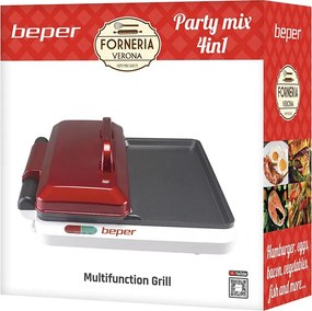 Resigilat: Gratar electric multifunctional Beper P101CUD500 4в1, 1000 W, 4 zone de gatit, Acoperire antiaderenta, Rosu