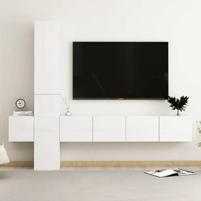 Set de dulapuri TV, 5 piese, alb extralucios, PAL 1, Alb foarte lucios, 80 x 30 x 30 cm (2 pcs)