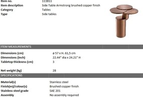 Masuta laterala design elegant LUX Armstrong, cupru 113811 HZ
