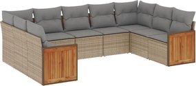 vidaXL Set canapele de grădină, 9 piese, cu perne, bej, poliratan