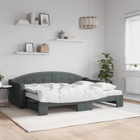 vidaXL Pat de zi cu extensie și saltele, gri închis, 80x200 cm, textil