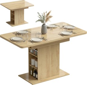 HOMCOM Masă extensibilă dreptunghiulară pentru 4-6 persoane, masă de bucătărie 110-130 cm, 6 rafturi deschise, lemn natural | Aosom Romania