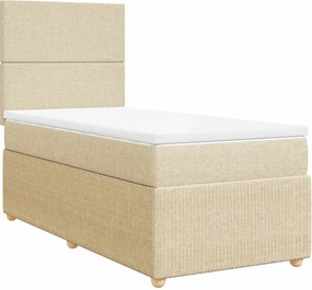 vidaXL Pat box spring cu saltea, crem, 90x190 cm, textil