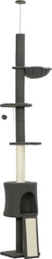 PawHut Ansamblu de joacă pentru Pisici Înalt 220-240 cm cu Hamac, Casetă, Platforme și Stâlpi din Sisal, Gri | Aosom Romania