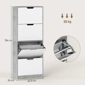 HOMCOM Scarpieră Economisitoare de Spațiu Modernă cu 4 Ante pentru 16 Perechi de Pantofi, 62.5x26x156 cm, Gri Ciment | Aosom Romania