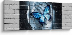 Tablou cu flutere albastru pe perete (cu ceas) (90x30 cm)