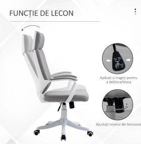 Scaun de Birou Pivotant cu Tetiera, Inaltime Reglabila, Functie de Balansoar, ridicare pneumatica 63x65x113-123cm, Gri Deschis Vinsetto | Aosom RO
