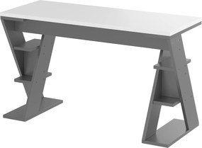 Birou simplu cu suport în formă de X, raft de depozitare cu șase poziții, 120x50x74 cm, Gri + Alb