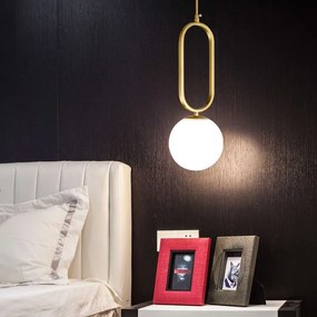 Lustra Pendul Glob Alb Corp Cupru E27