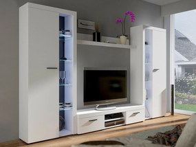 Mobilă pentru sufragerie Tucson 107 Alb, Părți separate, Cu comodă tv, PAL laminat, Sticlă, 190x300x40cm, 117 kg