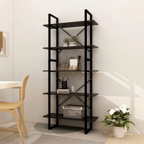 3081997 vidaXL Bibliotecă cu 5 rafturi, negru, 80x30x175 cm, lemn masiv de pin