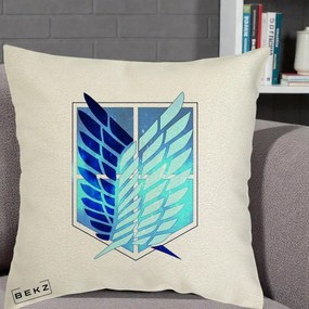 Perna Personalizata Attack on Titan Wings of Freedom, 40x40 cm, Ecru, Husa Detasabila, Perna Inclusa, BEKZ®