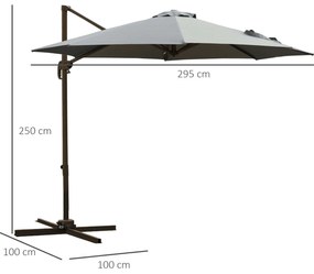 Outsunny Umbrel de Gradină cu Manivelă cu Înclinare Reglabilă, Umbrelă cu Braț și Stinghii, Ø2.95x2.5 m, Gri | Aosom Romania