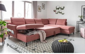 Canapea extensibilă din catifea în formă de „U” cu șezlong pe partea dreaptă Miuform Stylish Stan, roz