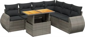 vidaXL Set canapele de grădină, 7 piese, cu perne, gri, poliratan