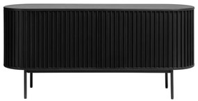 Comodă neagră joasă cu aspect de lemn de stejar cu ușă glisantă 73x160 cm Siena – Unique Furniture