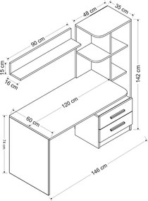 Masă de birou Alaska White and Black