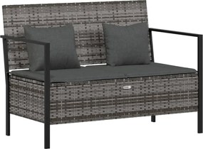 vidaXL Bancă de grădină cu 2 locuri, cu perne, gri, poliratan