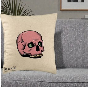 Perna Decorativa Craniu Roz Tatoo Art Halloween, 40x40 cm, Bej, Husa Detasabila, Perna Inclusa, BEKZ®