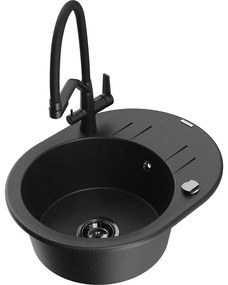 Mexen Kevin chiuvetă de bucătărie din granit cu 1 compartiment și baterie Duo, negru/auriu metalic - 6517-75-671701-70-B