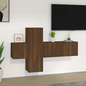 Set dulap TV, 3 piese, stejar maro, lemn prelucrat 3, Stejar brun, 80 x 30 x 30 cm