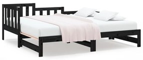 820740 vidaXL Pat de zi extensibil negru 2x(80x200) cm lemn masiv de pin