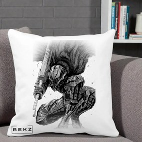 Perna Personalizata Berserk Guts Armor of Darkness Manga, 40x40 cm, Alba Mata, Husa Detasabila, Perna Inclusa, BEKZ®