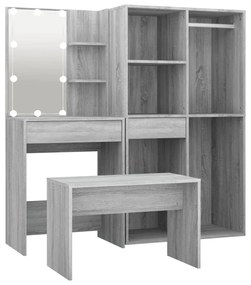 3114105 vidaXL Set de măsuță de toaletă cu LED, stejar sonoma, lemn prelucrat
