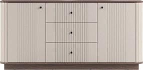 Comodă Vesper 160 cm cu sertare și mânere negre - culoare cașmir / nuc