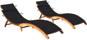vidaXL Șezlonguri cu perne, 2 buc., lemn masiv de acacia