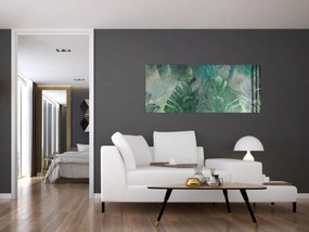 Tablou - Textura de beton cu frunze (120x50 cm)