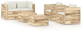 Set mobilier de gradina cu perne, 6 piese, lemn tratat verde Crem si maro, 6