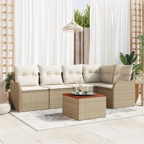 Set Sofă de Grădină vidaXL 6 Piese cu Perne Bej Ratan Polimer Acacia