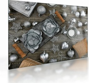 Tablou pe sticlă - decorațiuni argintii de Crăciun (70x50 cm)