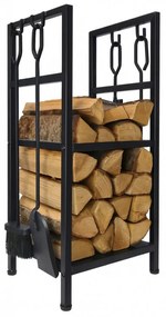 Suport pentru lemne de foc cu unelte Adler AD 6815, Pana la 80 kg, Douа rafturi, Constructie din otel, Negru