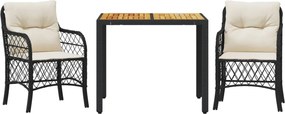 vidaXL Set bistro cu perne, 3 piese, negru, poliratan