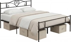 HOMCOM Cadru de pat dublu din metal pentru saltea 150x200 cm cu tăblie și picioare de 31 cm Cadru pat matrimonial cu spațiu de depozitare dedesubt 158x211x106 cm Negru | Aosom Romania