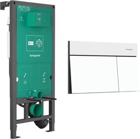 Rezervor incastrat Hansgrohe iFrame 112 cm pentru vas WC suspendat si clapeta iFrame Element E alb mat