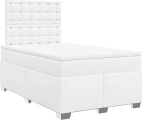 vidaXL Pat box spring cu saltea, alb, 120x200 cm, piele ecologică