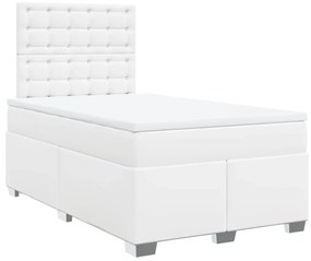 3290717 vidaXL Pat box spring cu saltea, alb, 120x200 cm, piele ecologică