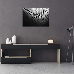 Tablou pe sticlă abstract - spirală alb neagră (70x50 cm)