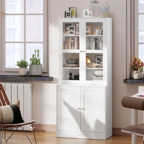 HOMCOM Mobilier de Bibliotecă cu 2 Dulapuri, Rafturi și Uși din Sticlă Alb | Aosom Romania