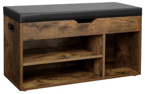 Pantofar cu bancă și spațiu de depozitare LUJZA, 80x30x44cm, maro închis/negru Vasagle