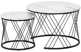HOMCOM Mese de cafea în set de 2 bucăți, aspect marmură, plăci de particule, metal, mese de cafea rotunde pentru living, plasabile unul în altul, Alb | Aosom Romania