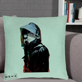 Perna Personalizata Tokyo Ghoul Ken Kaneki cu Masca si Gluga, 40x40 cm, Verde Menta, Husa Detasabila, Perna Inclusa, BEKZ®