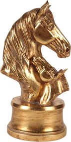 Statuetă decorativă din polirășină, auriu, două capete de cal pe soclu rotund, finisaj antichizat, 26,5 x 14 x 12 cm, „Tendresse”